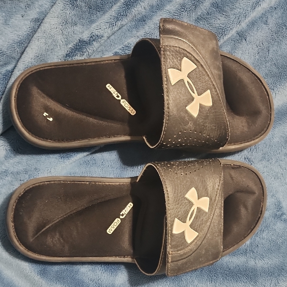 Under Armour Black and White Slide Sandals
